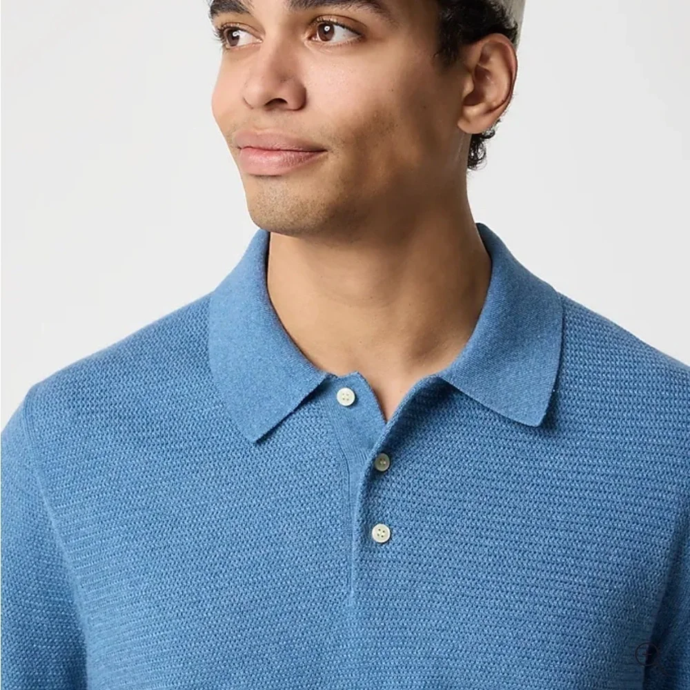 J crew Basketweave cotton sweater-polo heather seashore blue